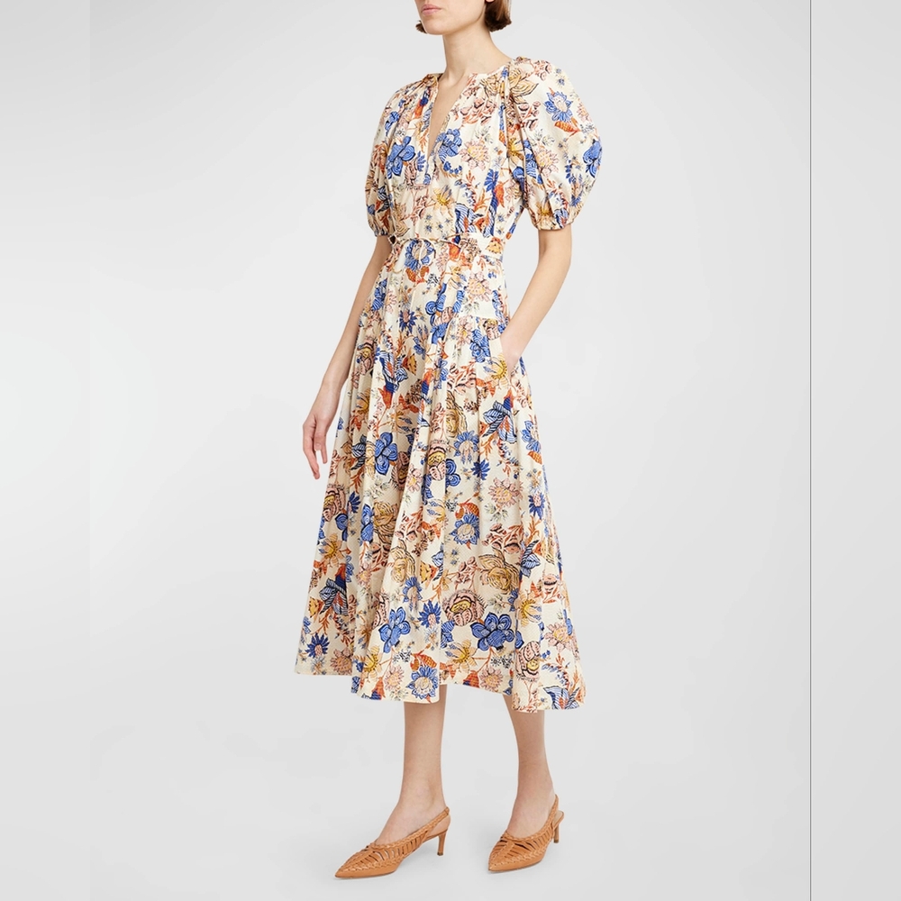 ULLA JOHNSON Carina Floral Cotton Midi Dress
